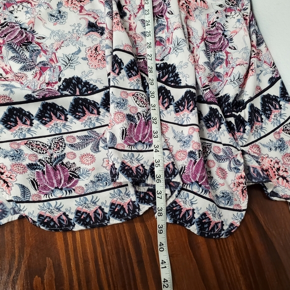 Angie Boho Floral Printed Longline Topper L Blue White Lightweight Flowy Beachy - Picture 8 of 10